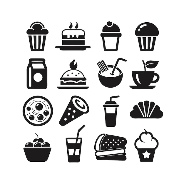 Ilustración vectorial de iconos de alimentos y bebidas para documentos, sitios web y aplicaciones móviles