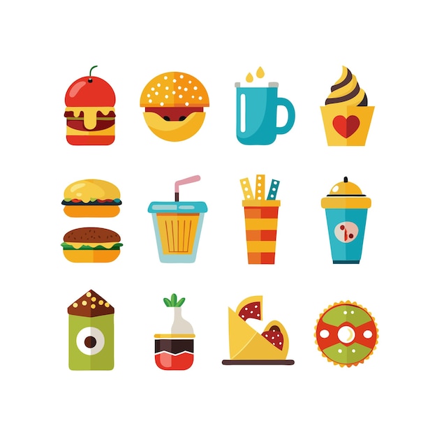 Ilustración vectorial de iconos de alimentos y bebidas para documentos, sitios web y aplicaciones móviles