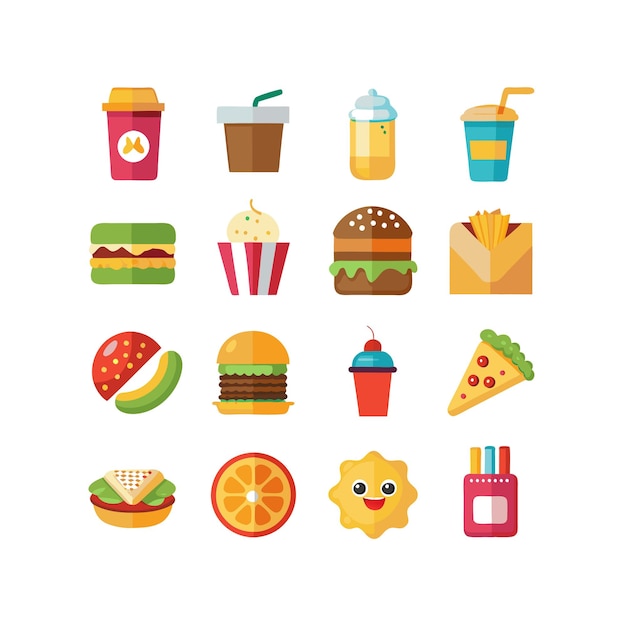 Ilustración vectorial de iconos de alimentos y bebidas para documentos, sitios web y aplicaciones móviles