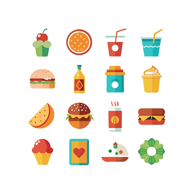 Ilustración vectorial de iconos de alimentos y bebidas para documentos, sitios web y aplicaciones móviles