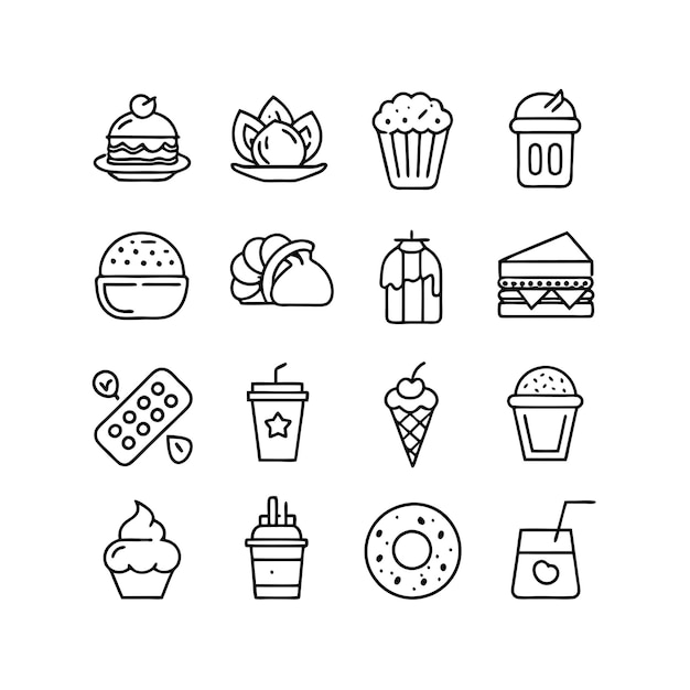 Ilustración vectorial de iconos de alimentos y bebidas para documentos, sitios web y aplicaciones móviles
