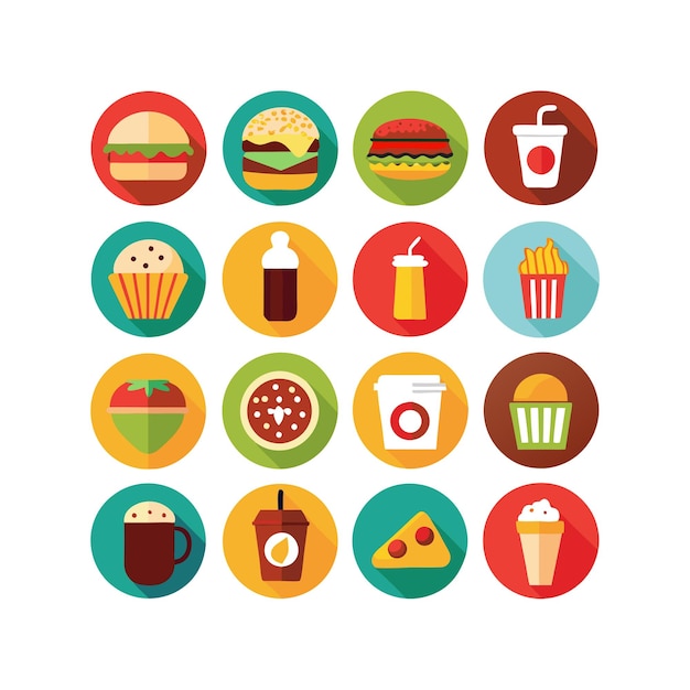 Ilustración vectorial de iconos de alimentos y bebidas para documentos, sitios web y aplicaciones móviles
