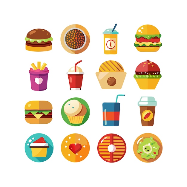 Ilustración vectorial de iconos de alimentos y bebidas para documentos, sitios web y aplicaciones móviles