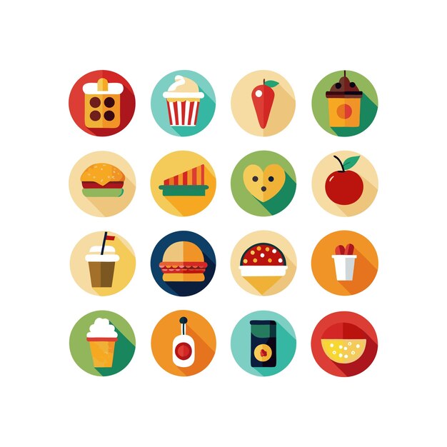 Ilustración vectorial de iconos de alimentos y bebidas para documentos, sitios web y aplicaciones móviles