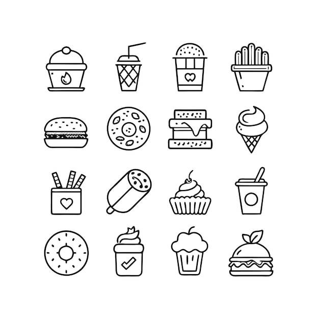Ilustración vectorial de iconos de alimentos y bebidas para documentos, sitios web y aplicaciones móviles