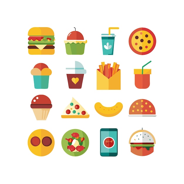 Ilustración vectorial de iconos de alimentos y bebidas para documentos, sitios web y aplicaciones móviles