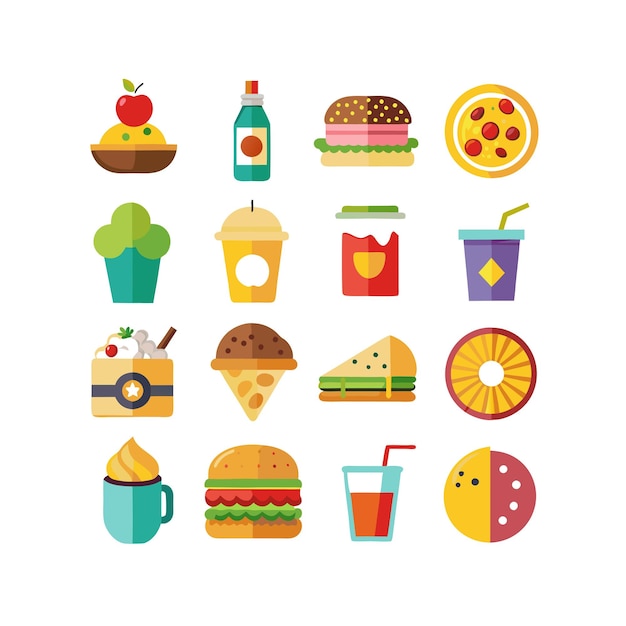 Ilustración vectorial de iconos de alimentos y bebidas para documentos, sitios web y aplicaciones móviles