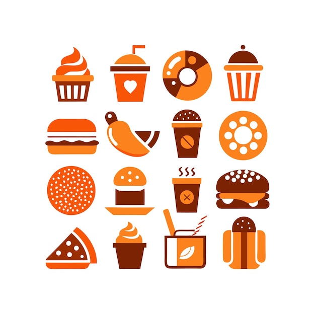 Ilustración vectorial de iconos de alimentos y bebidas para documentos, sitios web y aplicaciones móviles