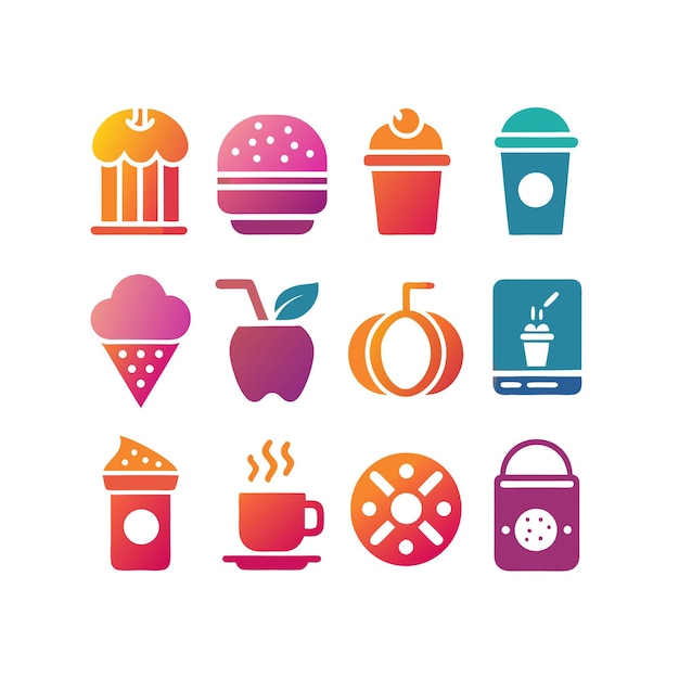 Ilustración vectorial de iconos de alimentos y bebidas para documentos, sitios web y aplicaciones móviles