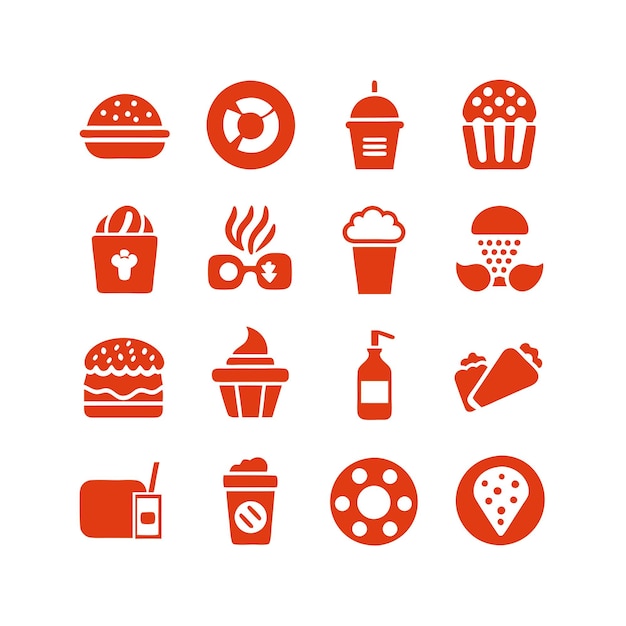 Ilustración vectorial de iconos de alimentos y bebidas para documentos, sitios web y aplicaciones móviles