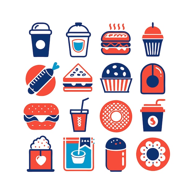 Ilustración vectorial de iconos de alimentos y bebidas para documentos, sitios web y aplicaciones móviles