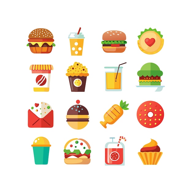 Ilustración vectorial de iconos de alimentos y bebidas para documentos, sitios web y aplicaciones móviles