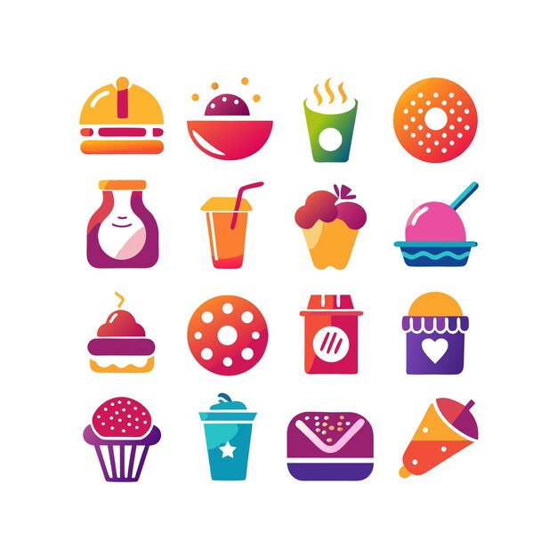 Ilustración vectorial de iconos de alimentos y bebidas para documentos, sitios web y aplicaciones móviles