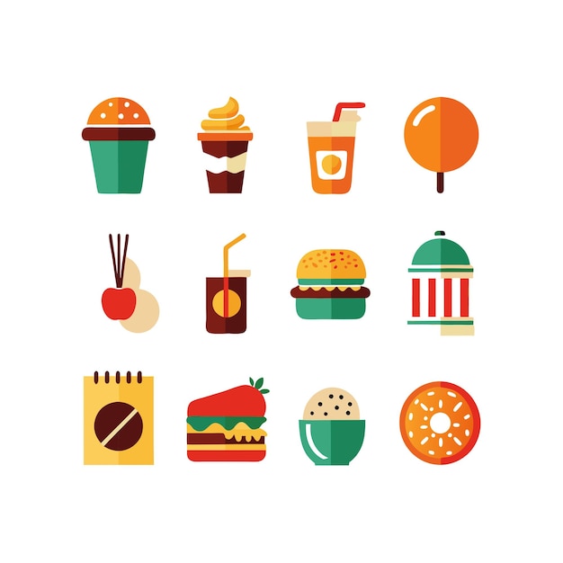 Ilustración vectorial de iconos de alimentos y bebidas para documentos, sitios web y aplicaciones móviles