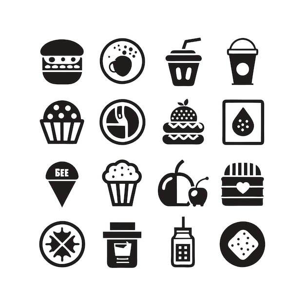 Ilustración vectorial de iconos de alimentos y bebidas para documentos, sitios web y aplicaciones móviles