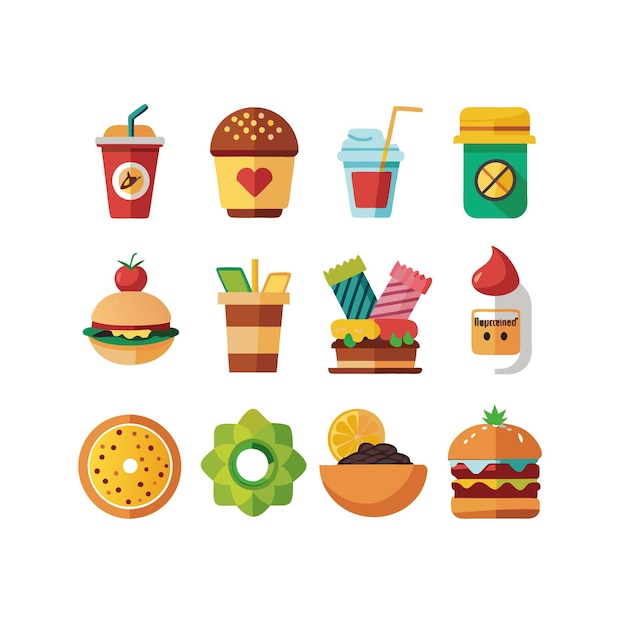 Ilustración vectorial de iconos de alimentos y bebidas para documentos, sitios web y aplicaciones móviles