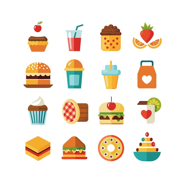 Ilustración vectorial de iconos de alimentos y bebidas para documentos, sitios web y aplicaciones móviles
