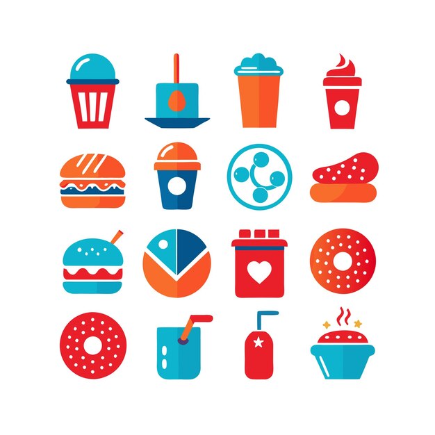 Ilustración vectorial de iconos de alimentos y bebidas para documentos, sitios web y aplicaciones móviles
