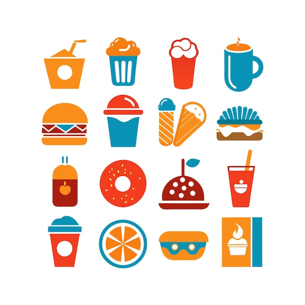 Ilustración vectorial de iconos de alimentos y bebidas para documentos, sitios web y aplicaciones móviles