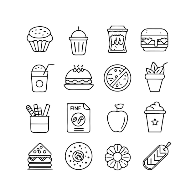Ilustración vectorial de iconos de alimentos y bebidas para documentos, sitios web y aplicaciones móviles