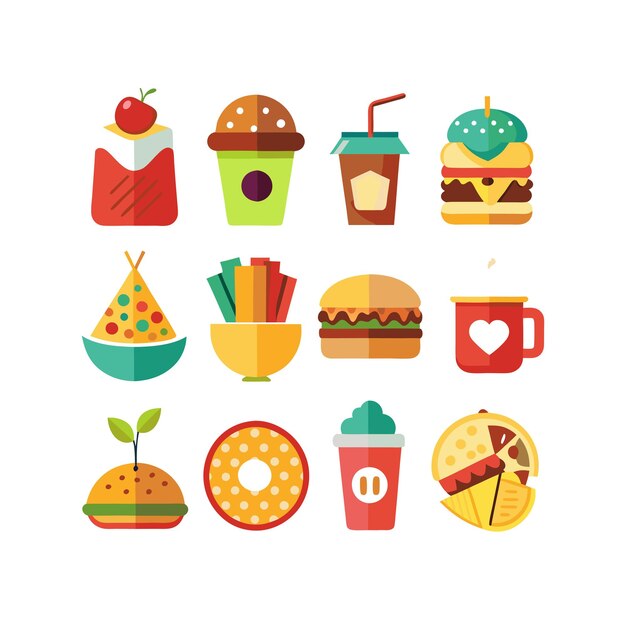 Ilustración vectorial de iconos de alimentos y bebidas para documentos, sitios web y aplicaciones móviles