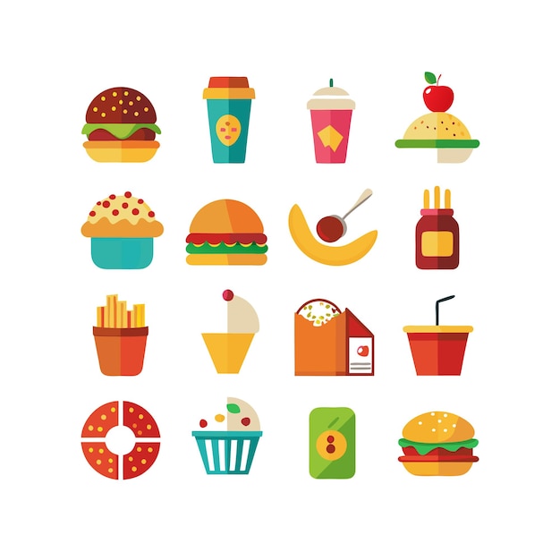 Ilustración vectorial de iconos de alimentos y bebidas para documentos, sitios web y aplicaciones móviles
