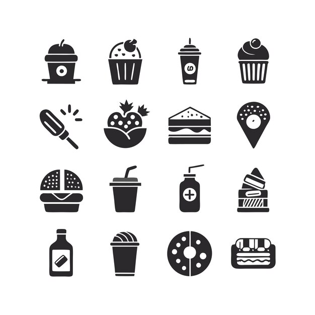 Ilustración vectorial de iconos de alimentos y bebidas para documentos, sitios web y aplicaciones móviles