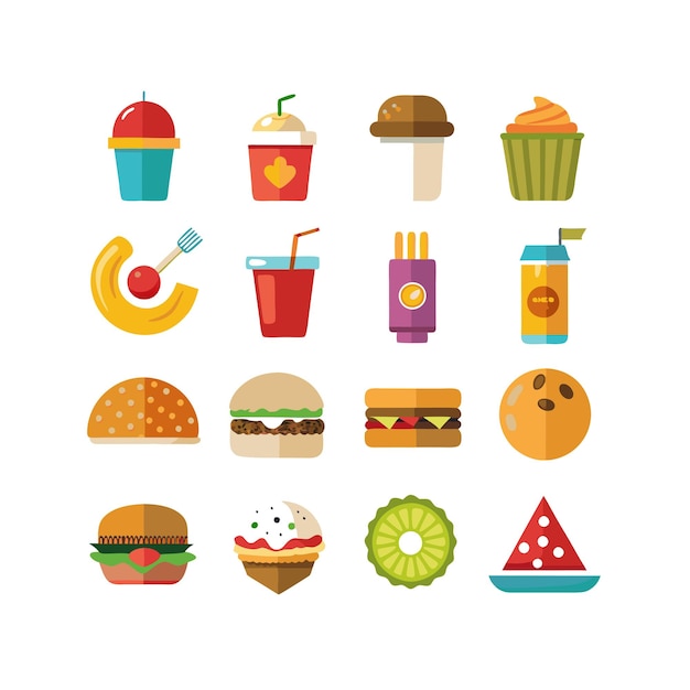Ilustración vectorial de iconos de alimentos y bebidas para documentos, sitios web y aplicaciones móviles