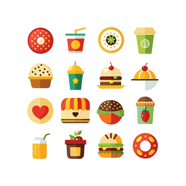 Ilustración vectorial de iconos de alimentos y bebidas para documentos, sitios web y aplicaciones móviles