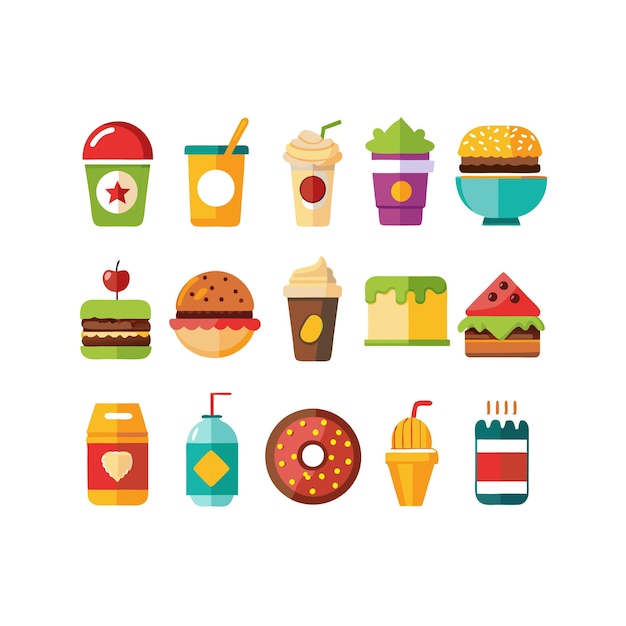 Ilustración vectorial de iconos de alimentos y bebidas para documentos, sitios web y aplicaciones móviles