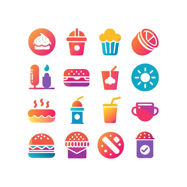 Ilustración vectorial de iconos de alimentos y bebidas para documentos, sitios web y aplicaciones móviles