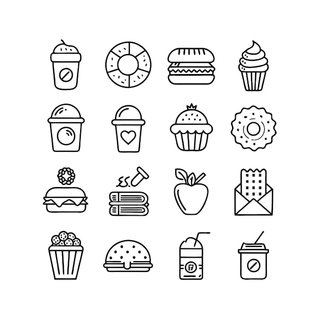Ilustración vectorial de iconos de alimentos y bebidas para documentos, sitios web y aplicaciones móviles
