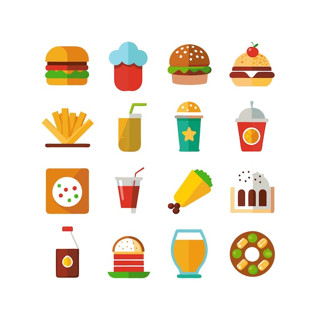 Ilustración vectorial de iconos de alimentos y bebidas para documentos, sitios web y aplicaciones móviles