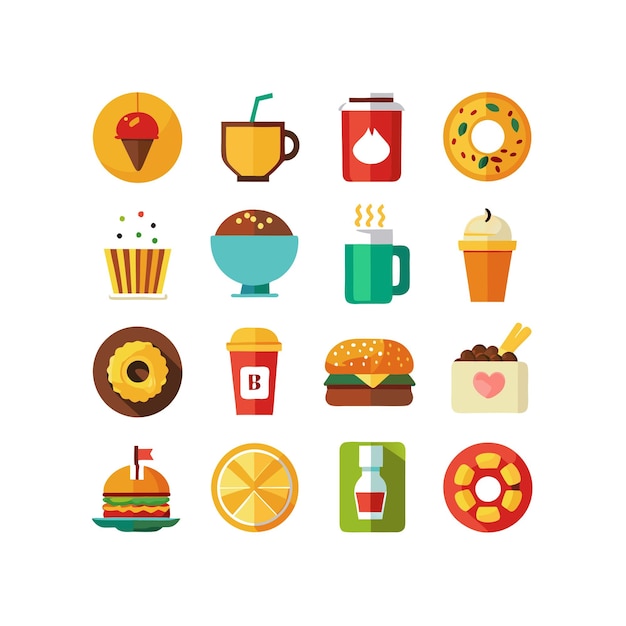 Ilustración vectorial de iconos de alimentos y bebidas para documentos, sitios web y aplicaciones móviles