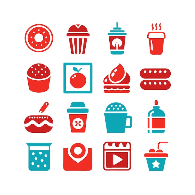 Ilustración vectorial de iconos de alimentos y bebidas para documentos, sitios web y aplicaciones móviles