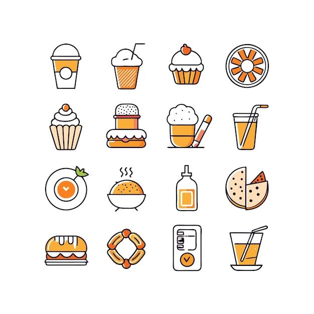 Ilustración vectorial de iconos de alimentos y bebidas para documentos, sitios web y aplicaciones móviles