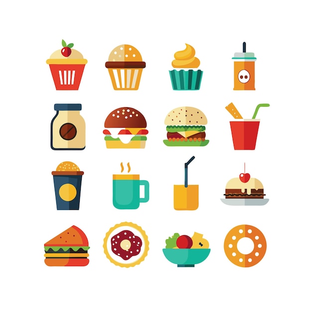 Ilustración vectorial de iconos de alimentos y bebidas para documentos, sitios web y aplicaciones móviles