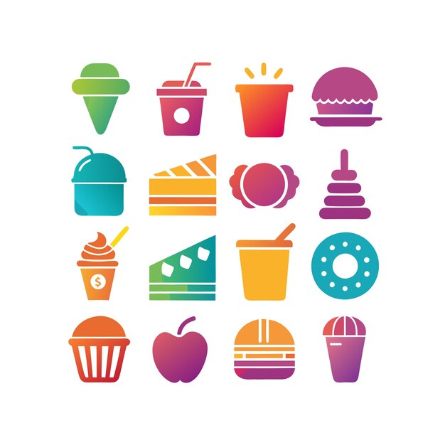 Ilustración vectorial de iconos de alimentos y bebidas para documentos, sitios web y aplicaciones móviles
