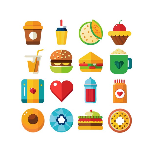 Ilustración vectorial de iconos de alimentos y bebidas para documentos, sitios web y aplicaciones móviles
