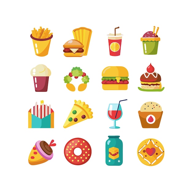 Ilustración vectorial de iconos de alimentos y bebidas para documentos, sitios web y aplicaciones móviles
