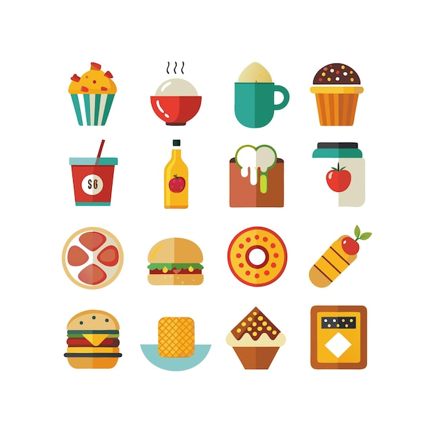 Ilustración vectorial de iconos de alimentos y bebidas para documentos, sitios web y aplicaciones móviles