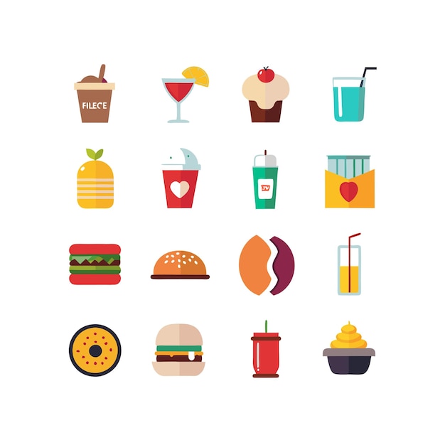 Ilustración vectorial de iconos de alimentos y bebidas para documentos, sitios web y aplicaciones móviles