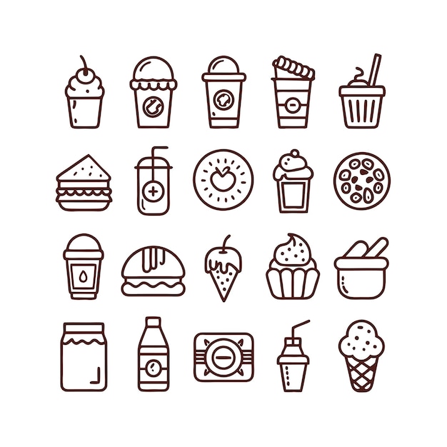 Ilustración vectorial de iconos de alimentos y bebidas para documentos, sitios web y aplicaciones móviles