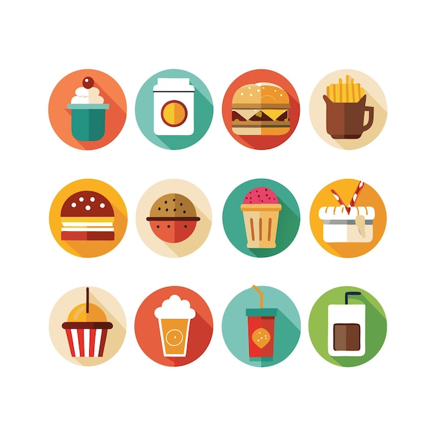 Ilustración vectorial de iconos de alimentos y bebidas para documentos, sitios web y aplicaciones móviles