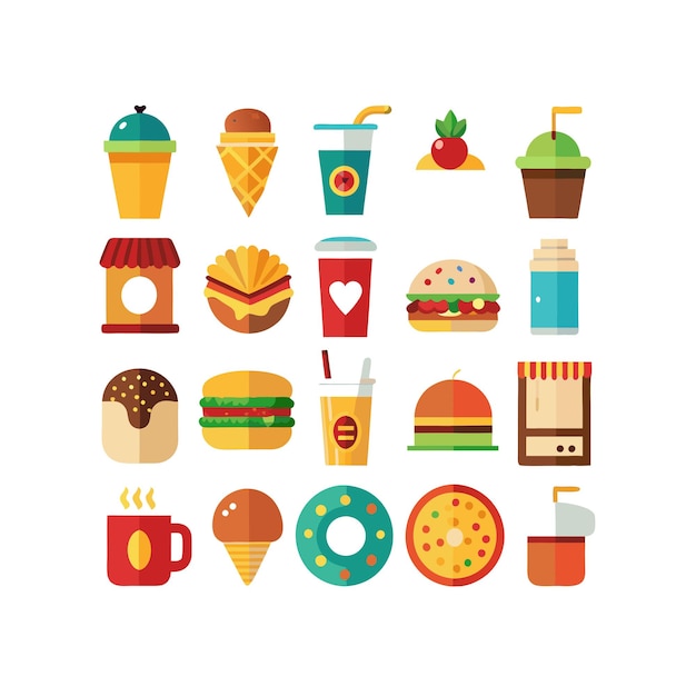 Ilustración vectorial de iconos de alimentos y bebidas para documentos, sitios web y aplicaciones móviles