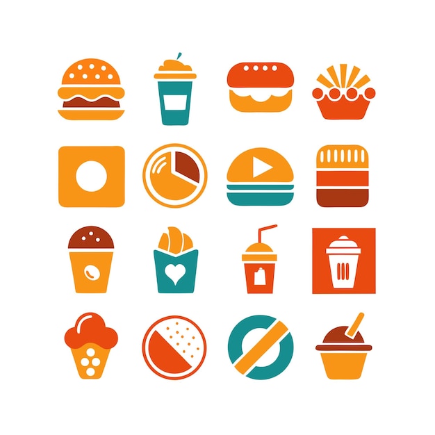 Ilustración vectorial de iconos de alimentos y bebidas para documentos, sitios web y aplicaciones móviles