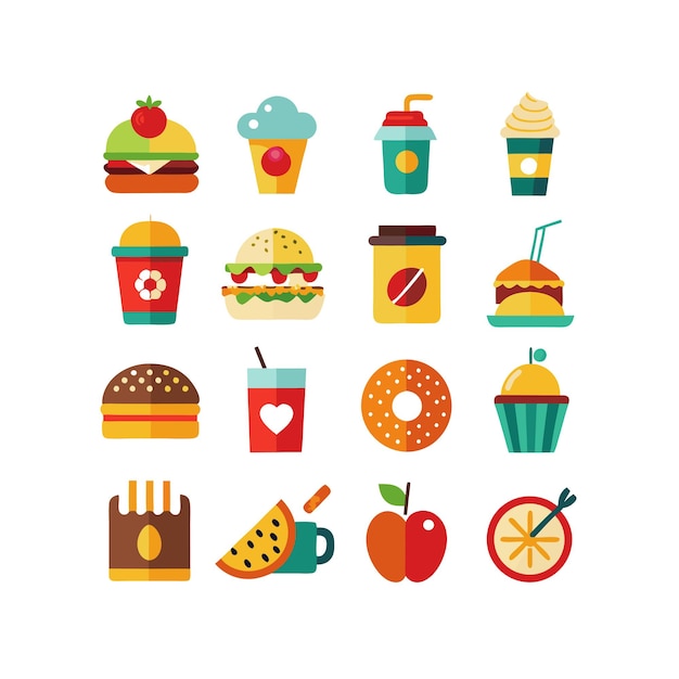 Ilustración vectorial de iconos de alimentos y bebidas para documentos, sitios web y aplicaciones móviles