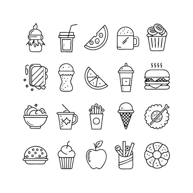 Ilustración vectorial de iconos de alimentos y bebidas para documentos, sitios web y aplicaciones móviles