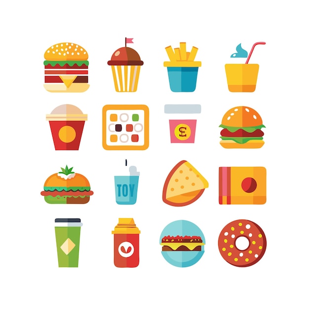 Ilustración vectorial de iconos de alimentos y bebidas para documentos, sitios web y aplicaciones móviles