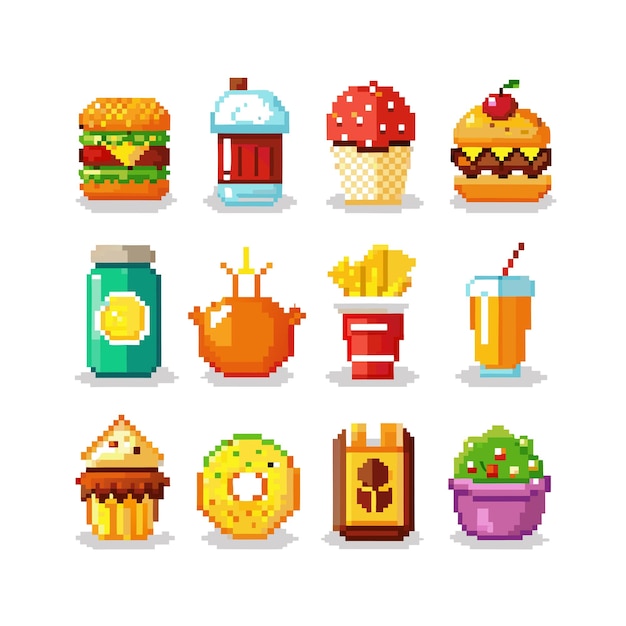 Ilustración vectorial de iconos de alimentos y bebidas para documentos, sitios web y aplicaciones móviles